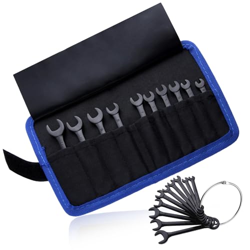 Mini Wrench Set Metric 10-Piece Ignition Wrench Set, 4-11mm Open End and Box End Combination Wrenches, Super Thin Small Wrenches with Zipper Bag and Key Ring for Small Fasteners, Black - style: Metric(Black)