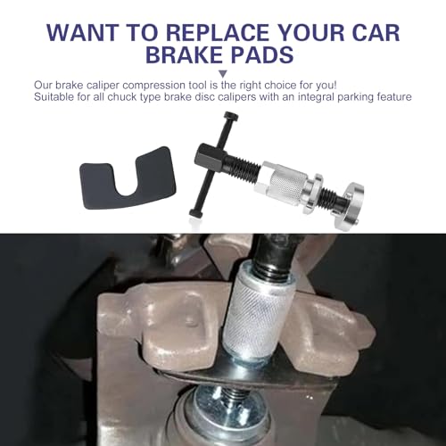 Car Disc Brake Caliper Tool Set, Brake Piston Rewind Tool with 2 Adapters, Thickened Gasket & T-shaped Handle Wind Back Device, Portable Maintenance Device for Cars (Silver)