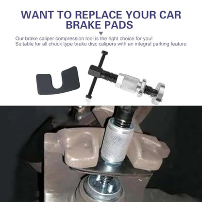 Car Disc Brake Caliper Tool Set, Brake Piston Rewind Tool with 2 Adapters, Thickened Gasket & T-shaped Handle Wind Back Device, Portable Maintenance Device for Cars (Silver)