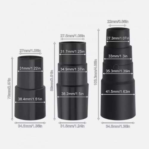 3 Piece Vacuum Adapter Combo Kit Fits Wet Dry Vacuum Cleaners | Includes 1-3/8" to 1-1/4", 1-1/2" to 1-3/8" to 1-1/4", 1" to 1-1/8" to 1-3/8" to 1-5/8" Connector Accessory
