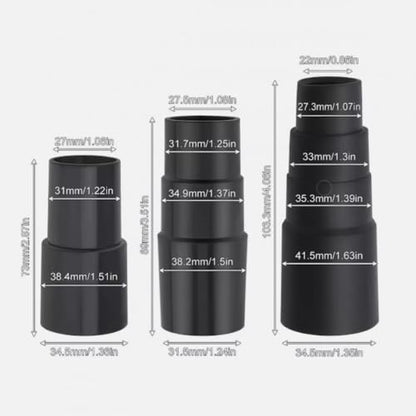 3 Piece Vacuum Adapter Combo Kit Fits Wet Dry Vacuum Cleaners | Includes 1-3/8" to 1-1/4", 1-1/2" to 1-3/8" to 1-1/4", 1" to 1-1/8" to 1-3/8" to 1-5/8" Connector Accessory
