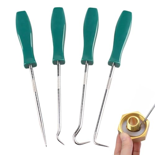 O Ring Extractor Kit – 4 Pack Universal Seal Removal Picks, Fine Tip Separator Tools for Lock Bearing Gasket Service and Maintenance, Compact Metal Repair Set for Car Workshop DIY Projects Use