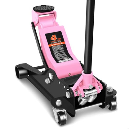 PM PERFORMOTOR Low Profile Hydraulic Trolley Service/Floor Jack, 4 Ton (8000 lbs) Capacity, Lifting Range 4.5"-20", Pink, PM-TOL-FJ40-PK - color: Pink