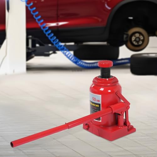 mignonnememe 50 Ton Low Profile Welded Bottle Jack, Hydraulic Jack for Lifting Trucks, Heavy Equipment, 10.23in Body Height, 110,231 lbs Capacity, Red