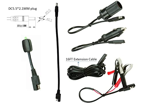Sunway Solar 16FT Battery Charger Extension Cable Adapter SAE Connectors Quick Connect with Battery Clamps For 12V Trickle Charger And Maintainer, 12Volt Solar Panel Power System Kit - size: 6 Connectors