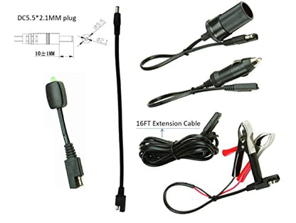 Sunway Solar 16FT Battery Charger Extension Cable Adapter SAE Connectors Quick Connect with Battery Clamps For 12V Trickle Charger And Maintainer, 12Volt Solar Panel Power System Kit - size: 6 Connectors