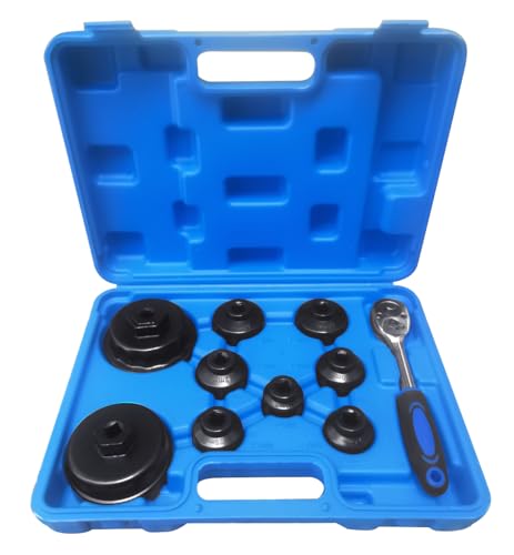 10PCS Oil Filter Wrench Set for Toyota,BMW, Mercedes, VW, Oil Filter Socket Set Includes 24mm,27mm,29mm,30mm,32mm,36mm,38mm, 64mm. Oil Filter Removal Tool for Oil Change - color: Blue