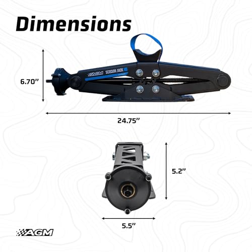 AGM Heavy Duty Scissor Jack HD for Trucks, Vans & Trailers - 7000lbs Capacity, 20.5" Lift Height, 1/2" Hex Drive, Portable Scissor Jack with VersaLift Interchangeable Heads, Drill Adapter & Carry Bag