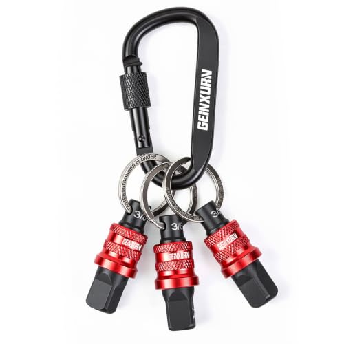 Geinxurn 3Pcs Socket Holder Keychain, 3/8" Drive Quick Release & Quick Change Socket Set Organizer for Socket Adapter Square Drive for Lineman, Electricians, Construction Crews Outdoor Work - style: B01K003-0308