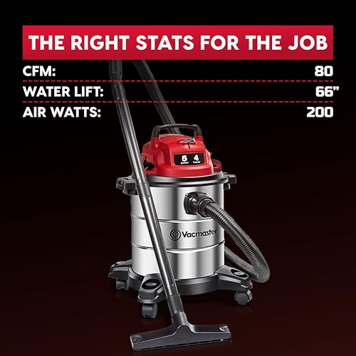 Vacmaster VOC508S 1101 5-Gal 4 Peak HP Stainless Steel Wet/Dry Vac Red - size: 5 Gal
