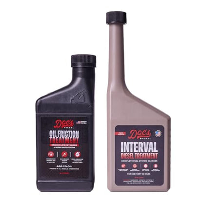 Doc's Diesel Oil Friction Treatment + Interval Diesel Treatment Kit – Engine Oil Additive & Injector Cleaner – Reduces Wear, Cleans Injectors, Improves MPG (16 oz + 12 oz) - size: Oil Friction Treatment + IDT