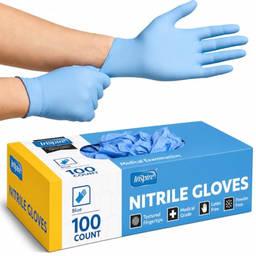 Inspire Black Nitrile Disposable Gloves | 4.5 Nitrile Disposable Safety Medical Cooking Cleaning Gloves - size: X-Large, style: Blue - Box of 100