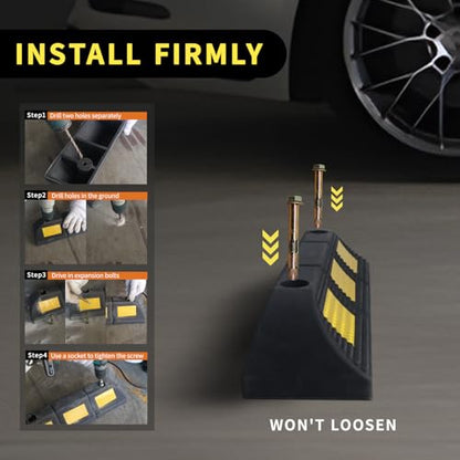 Parking Stopper for Garage Parking Aid 2 Pack Block, Car Truck Curb Floor Parking Lot Wheel Tire Stops Bumpers with Bolt Installation, Rubber Vehicles Aid Gadgets - size: 3.3“H 2pcs