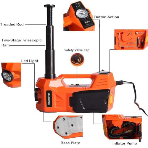 3-in-1 Multifunctional Portable Car Tire Repair Kit 5 Ton Electric Tire Lifting Auto Jacks Hydraulic Air Infatable Car Floor Jack LED Inflator Pump Electric Impact Wrench SUV Trunk Sedan Van