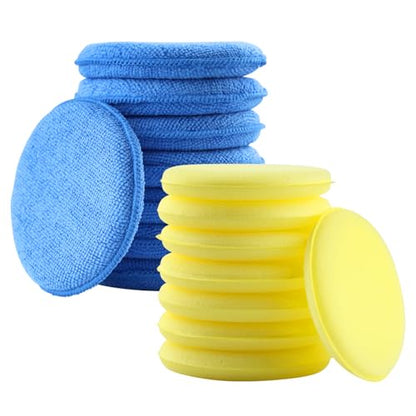 Microfiber Wax Applicator Pads, 16 PCS Car Wax Applicator Pad, Round Foam Applicator Pads, Polishing Sponges Applicator for Car Detail Polishing, Buffing, and Cleaning (5" Blue, 4" Yellow)