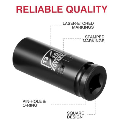 13/16" Socket 1/2" Drive Deep 6 Pt CR-MO SAE Impact Socket for Axle Shaft Nut Removal - size: 13/16"in., style: 1/2" Drive Deep