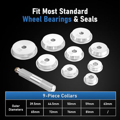 KOOPOOL 10Pcs Bearing Kit: Seal Driver, 9 Adapters & Installer, Universal | 10PCS bearing press kit: 9 double‑faced adapters. Heavy‑duty aluminum alloy, corrosion‑resistant. Knurled non‑slip handle