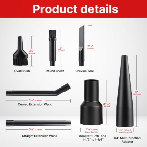 Shop-Vac Micro Cleaning Nozzle Kit with Adapter, 1-1/4" Detailed-Cleaning Attachments for Compact Wet Dry Shop Vacuum, Storage Bag Included, 8 Pieces - size: 8-Piece Kit