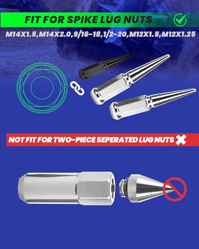 SUCOSO Spike Lug Nuts Socket Key, Stripped Lugnut Remover with 5" Length | 19mm Hex Universal Drive Spike Lugnuts Socket Tool, Fit for 14x1.5,14x2.0,9/16-18,1/2-20,12x1.5,12x1.25 Spiked Lug Nut
