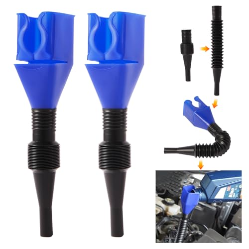 2-Pack Flexible Car Funnel for Oil Change, Retractable Snap-On Automotive Funnel with Adjustable Hose, Leak-Proof Spill-Free Design for Motorcycle, Cars, Repair Shop ﻿ - color: A1