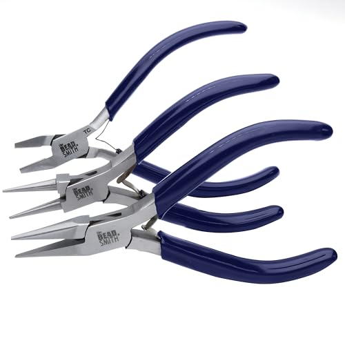 The Beadsmith 3-Piece Pliers Set – Kit Includes: Chain Nose, Round Nose and Flush Cutter with Tungsten Carbide Blades – Make Bracelets, Necklaces & Earrings – Tools for Jewelry Making - style: 3 PC Set