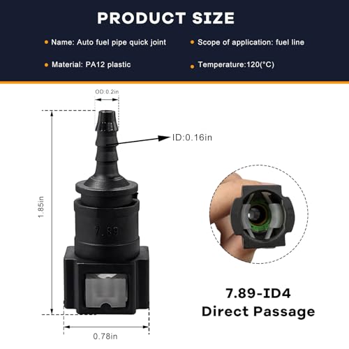 2 PCS Fuel Line Quick Connector, 5/16 SAE to 4mm ID Nylon Tubing Straight Fuel Line Connector, Bundy Female to Hose Barb Straight Fitting Quick Plugs for Most Vehicles - color: 7.89-ID4, Straight