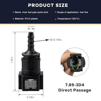 2 PCS Fuel Line Quick Connector, 5/16 SAE to 4mm ID Nylon Tubing Straight Fuel Line Connector, Bundy Female to Hose Barb Straight Fitting Quick Plugs for Most Vehicles - color: 7.89-ID4, Straight