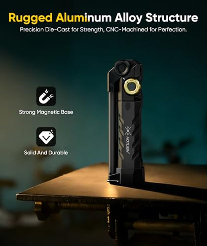 HOTLIGH ZF7885 5000mAh Rechargeable Work Light - 1500 LM Magnetic Flashlight, 4 Mode Mechanic Light with 395nm UV Lighting for Auto Repair, Outdoor Tasks, Fathers Day, Gifts for Men