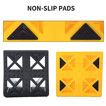 Homeon Wheels 10 Packs Rv/Camper Leveling Blocks, Chocks Anti-Slip Pads Design Include One Wheel Chock and Carrying Bag for Camper Travel Trailer - Yellow - color: Yellow + Black chock