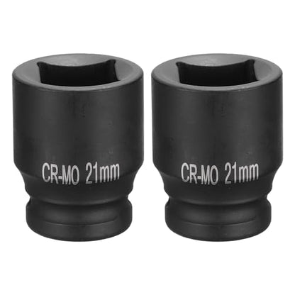 HARFINGTON 2pcs 4 Point Square Socket 1/2" Drive 21mm Metric Square Impact Socket CR-MO Blackening Standard Wheel Sockets Pneumatic Socket Tool for Auto Repair Mechanical Maintenance Home Use - size: 21mm