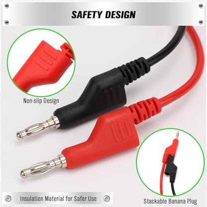 SWANLAKE 5-Piece Dual-Ended Banana Plug Test Leads, 1000V 15A 3.5ft/1M Multimeter Electrical 4mm Banana-Plug, Flexible Copper Banana Cable, Electrical Test Wires - color: 5PCS Dual Banana Clip Milti-color