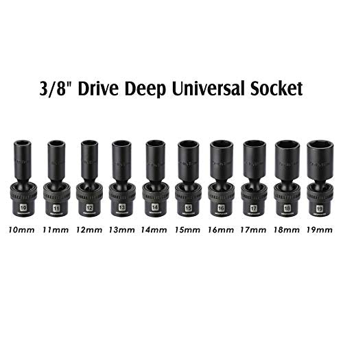 MIXPOWER 10-piece 3/8" Drive Deep Universal Impact Socket Set, 6 Point, Metric, 10-19 mm, Swivel Socket with Flexible Wobble, CR-MO Impact Grade… - size: 10 Pcs Metric 3/8'' Dr. (Deep)
