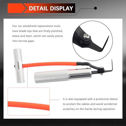 Car Windshield Removal Tool,Upgraded Auto Glass Removal Tools with Non-Slip Knurled Handle & Sharp Blade Tip,Extended & Portable Car Windshield Cutting Tool for Cars SUVs