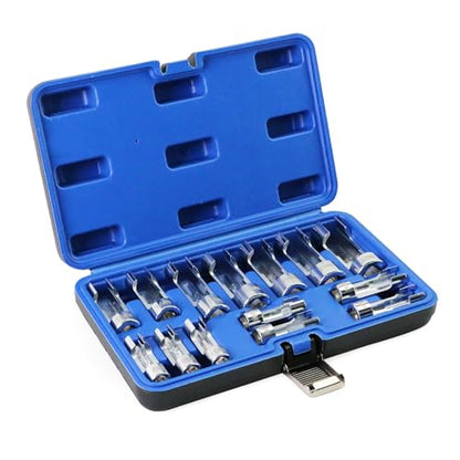Diesel Injector Fuel Line Socket Wrench Set 3/8" 1/2" Drive Metric 8-22mm Flare Nut Sockets 5-Point Anti-Slip Design for ABS, Injectors, Sensors (14PCS)