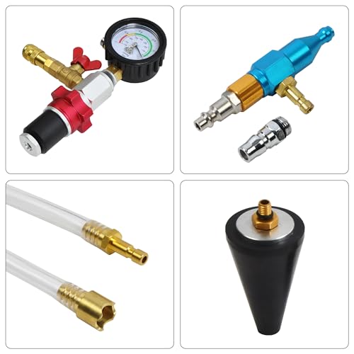 8PCS Coolant Vacuum Refill Kit, Quick Airlift Coolant Refill Tool with Pressure Gauge, 5 Sizes Adapters, Long Coolant Filling Hose for All Vehicles