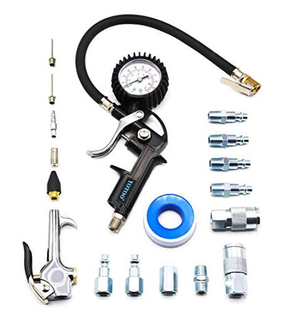 YOTOO Heavy Duty Air Compressor Accessory Kit 18-Piece, 1/4" NPT Air Tool Kit with 100 PSI Tire Inflator Gauge, Heavy Duty Air Blow Gun and Air Hose Fittings - size: Kit without Hose