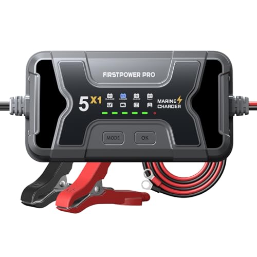 Marine Battery Charger 5X1: 1-Bank, 5A Onboard Battery Charger - 5A Per Bank, 12V Waterproof Boat Batter Charger for SLA/AGM, Lithium, Calcium - Charged 24/7 - size: 1 Bank(5A)