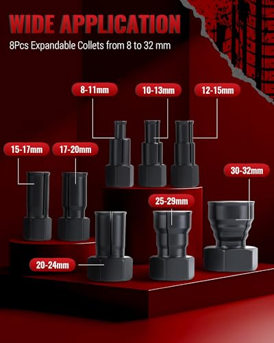 Reywoo Blind Hole Collet Bearing Puller Set, Slide Hammer Bearing Puller Set with Expandable Collets 8-32mm, 12pcs Pilot Bearing Removal Tool Internal Bearing Extractor Puller Kit - style: 12pcs 8-32mm