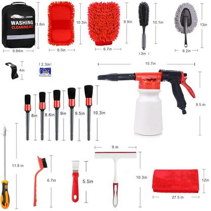 LIANXIN Car Wash Kit with Foam Gun, Car Cleaning, Car Wash Detailing Kit | Car Washing Kit High-Pressure Foam Spray, Microfiber, Wheel and Tire Deep Brush Cleaning, Ideal for Home Car Detailing - size: Large