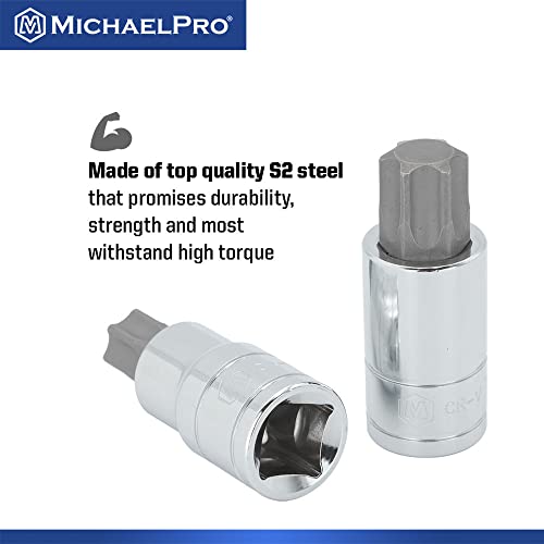 MichaelPro 16-Piece Torx Bit Socket Set with Rail, 1/4'', 3/8'' and 1/2'' Drives, T8 - T70, High Torque Resistant S2 Steel, Socket Adapters and Rail Organizer Included - MP012022 - size: 16Pc Torx