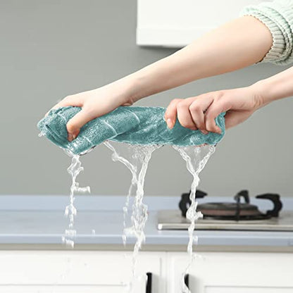 Puomue Microfiber Kitchen Towels and Dishcloths Set, 26 X 18 Inch and 12 X 12 Inch, Set of 12 Bulk Lint Free Dish Towels for Drying Dishes, Lake Blue - color: Lake Blue