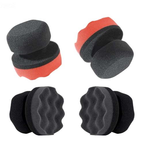 Tire Shine Applicator Pads, 4 Pcs Tire Dressing Applicator, Reusable Tire Shine Sponge Wave Contoured for Car Detailing, 3.15inch (2 Red & 2 Black) - size: 3.15inch-2 Black & 2 Red