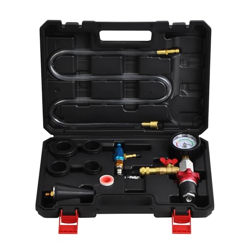 8PCS Coolant Vacuum Refill Kit, Quick Airlift Coolant Refill Tool with Pressure Gauge, 5 Sizes Adapters, Long Coolant Filling Hose for All Vehicles
