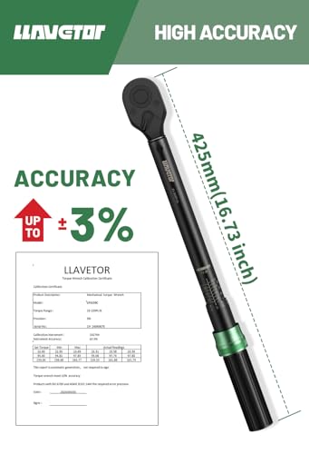 1/2-Inch Drive Click Torque Wrench, 25-165Ft.lb(20-220N.m), 72-Tooth Torque Wrenches with Dual Range Scales, ±3% High Precision Torque Wrench - size: 25-165 ft-lb (1 pc)