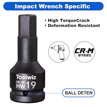 Toolwiz 3/4 Inch Drive Impact Hex Bit Set, 5-Piece Metric 14mm-24mm, Cr-Mo | One-Piece Construction, Impact Grade, Professional Automotive Impact Bit Socket Set, Heavy Duty PVC Storage Case - size: 3/4" Drive (0.55"-0.94")