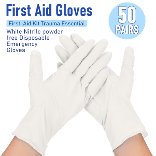 Chicingyou 30 Pairs Disposable Emergency Glove Individually Packaged Travel Gloves Travel Trauma Essential Nitrile Glove (White) - color: White