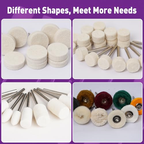 114 PCS Polishing Bits for Dremel, Abrasive Buffing Wheels 1/8 Inch Shank with 3Pcs Polishing Compound, Polishing Kit Rotary Tool Accessories for Metal Wood Watch Jewelry Glass Brass - style: 117 PCS