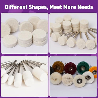 114 PCS Polishing Bits for Dremel, Abrasive Buffing Wheels 1/8 Inch Shank with 3Pcs Polishing Compound, Polishing Kit Rotary Tool Accessories for Metal Wood Watch Jewelry Glass Brass - style: 117 PCS