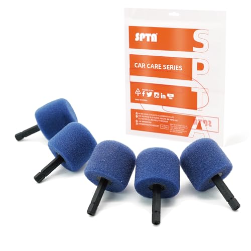 SPTA Blue Medium Cut Pad, 5Pcs Foam Cylinder Flexible Shaft Mini Polishing Pad Set Perfectly Tailored for Small Area, polishing Door Handle recesses, Radiator grilles, Rims, and interiors-PT109-5 - color: 5Pcs Cylinder Blue Medium Cut Pad, style: Cylinder