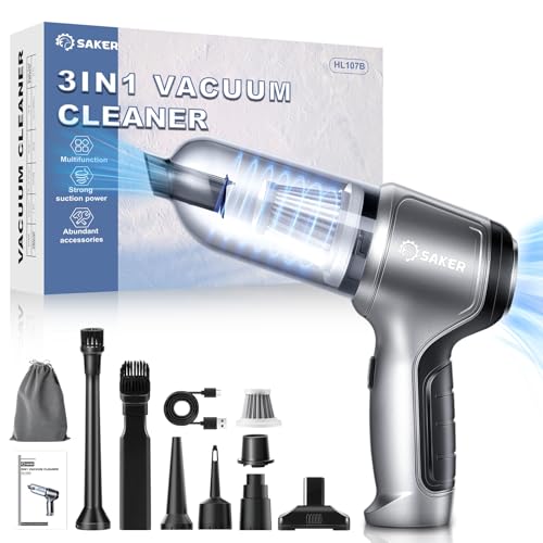 Saker Car Vacuum Portable Cordless Handheld Car Vacuum 15000PA High Power with Brushless Motor and Blower for Cars,Office,Home Cleaning HL107B - color: Silver